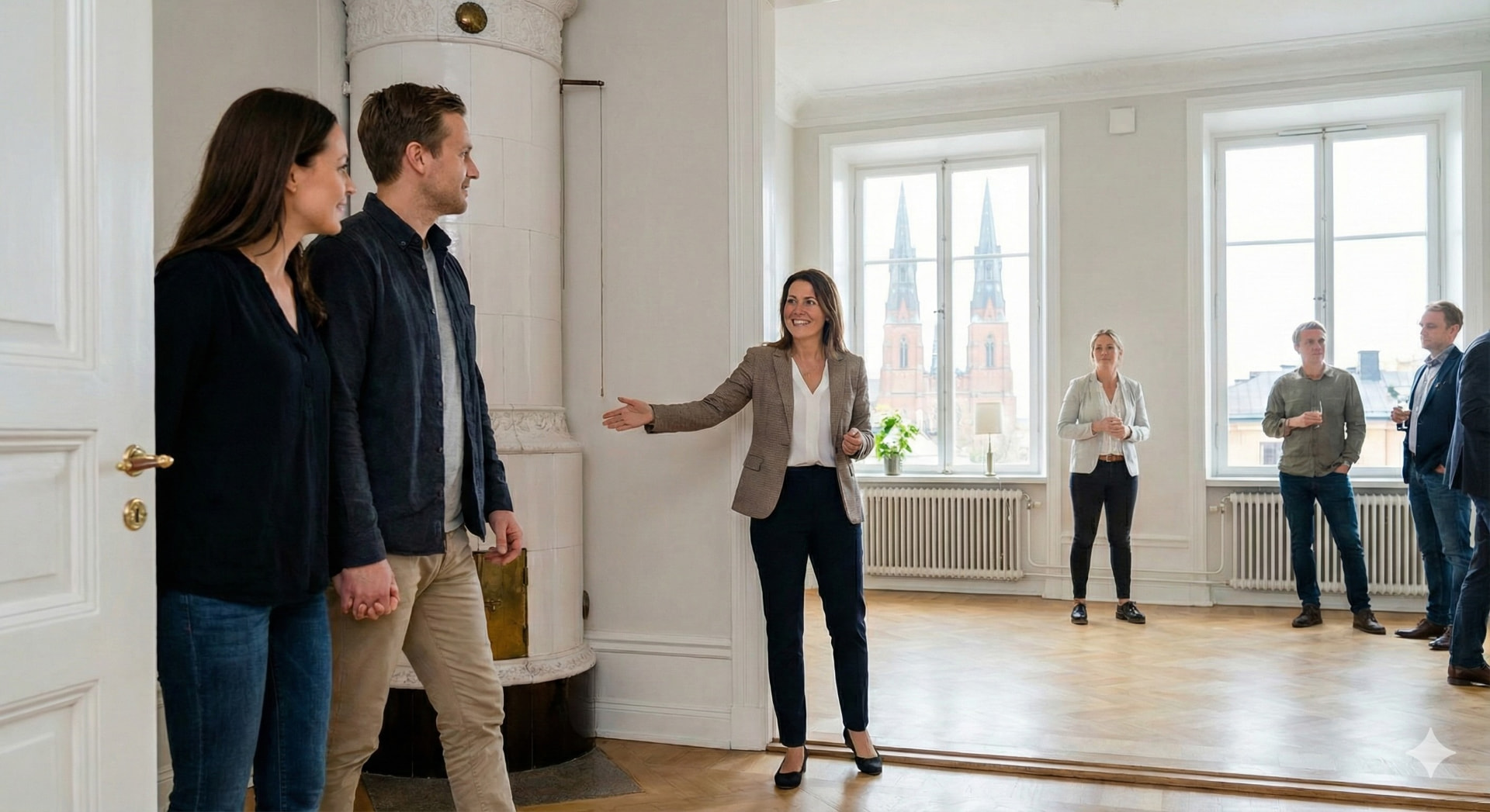 Familj framför sitt hem