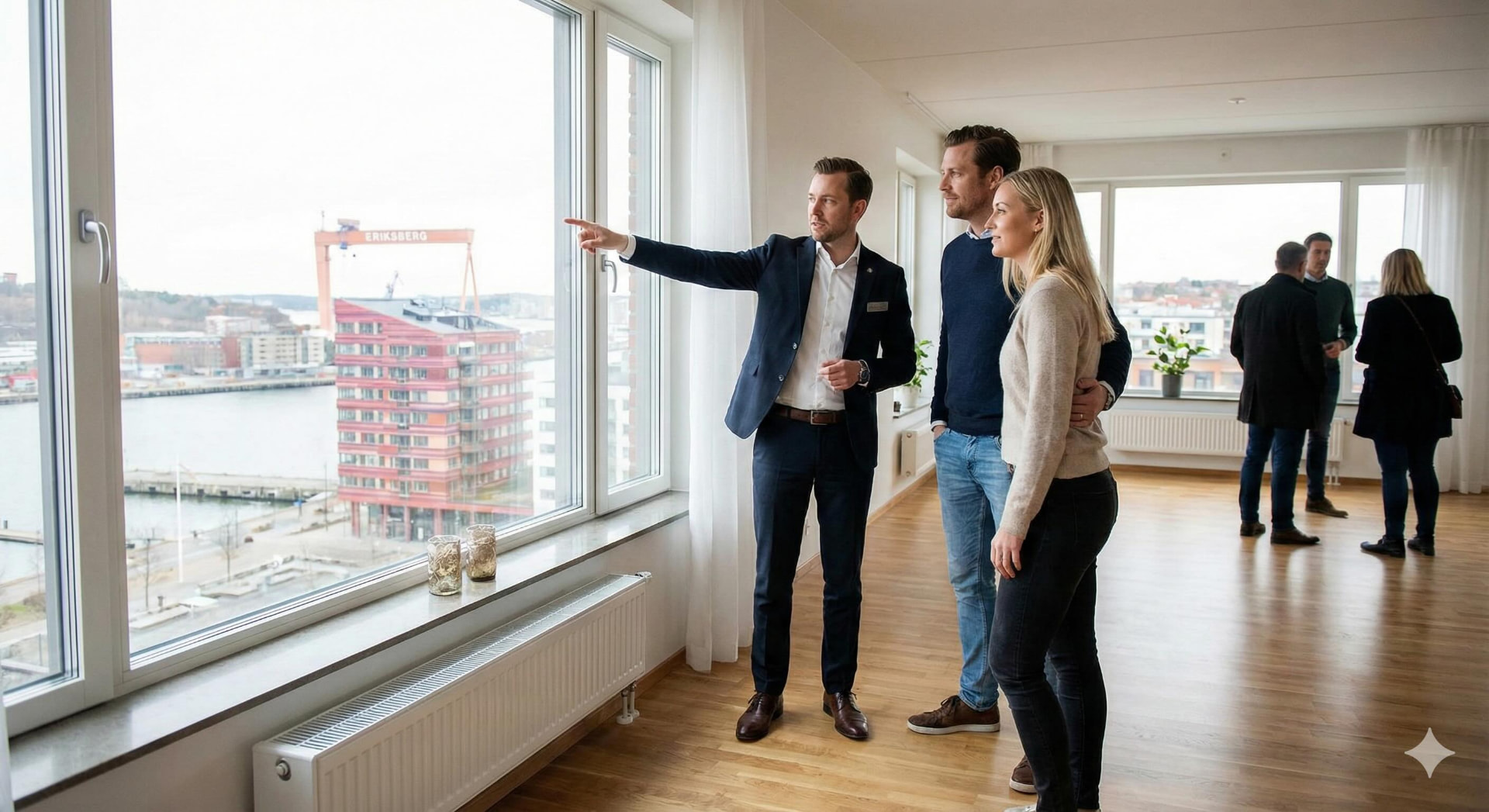 Mäklare visar bostad för intresserade par